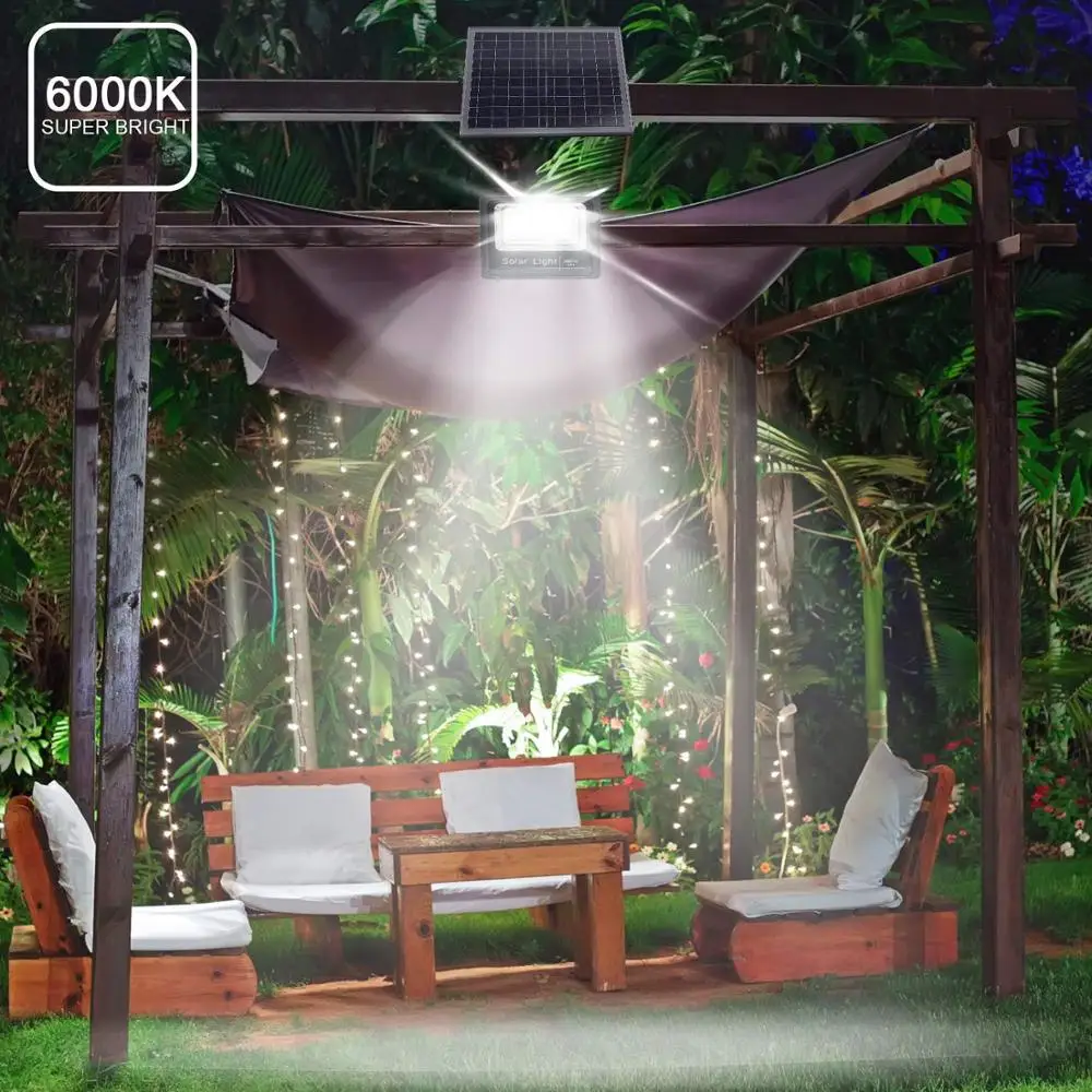 
300W Solar Flood Lights, 6500 Lumens LED Outdoor IP67 Waterproof with Remote Control 