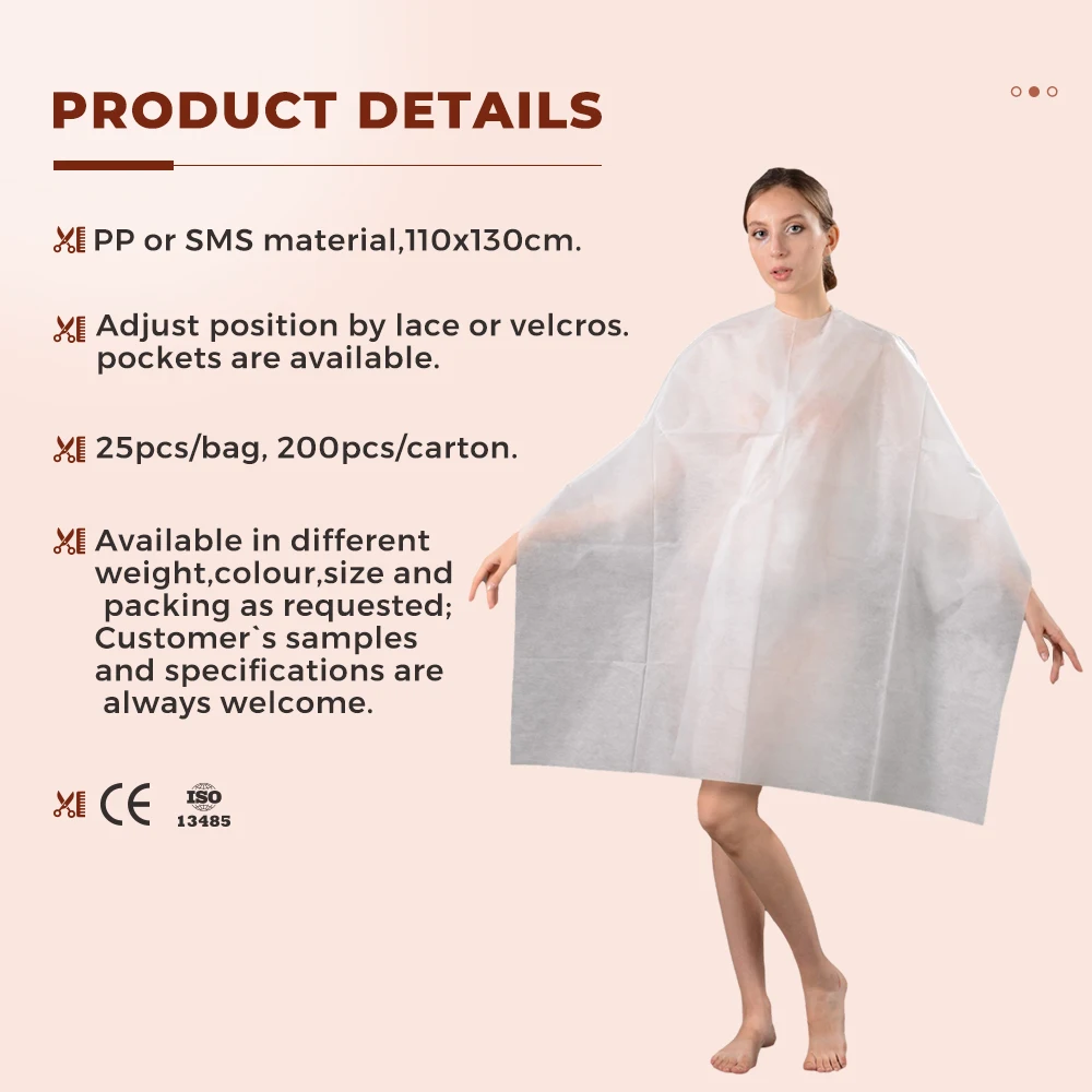 Hot Sale Non Woven Fabric Disposable Capes Disposable Barber Hair Capes Hair Cutting Cape For Hair Salon