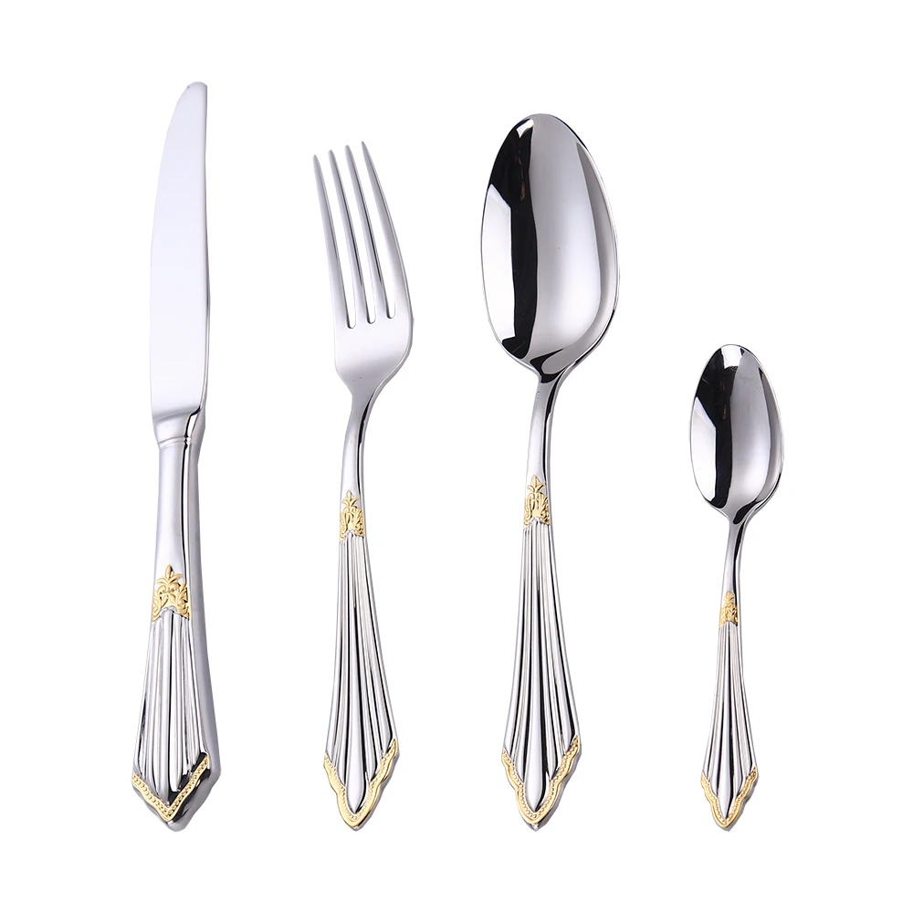 Luxury Shine Stainless Steel Flatware Silver and Gold Plated Cutlery
