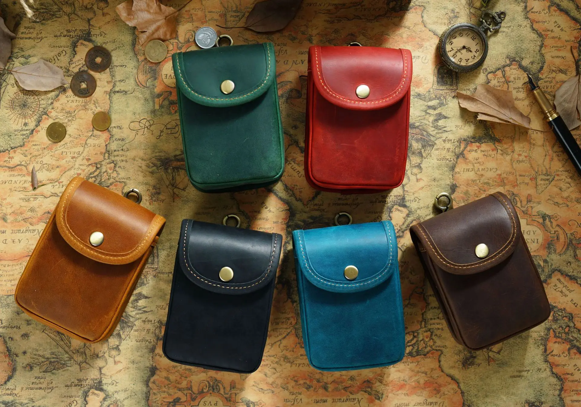 Top-Grade Cowhide Factory Customised Crazy Horse Mini Multifunctional Leather Waist Bag Unisex Coin Purse Waist Pack Bag Wallet