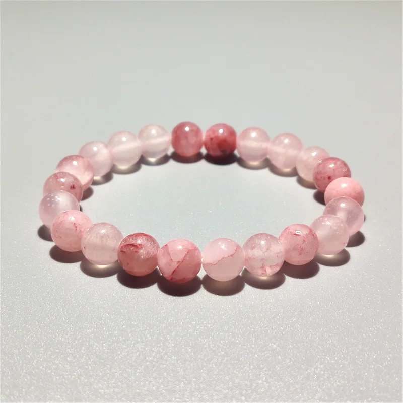 Women 6 8 10 12MM Crackled Healing Crystal Beads Rose Quartz Pink Agate Bracelet Stretch Natural Stone Persian Jade Bracelet