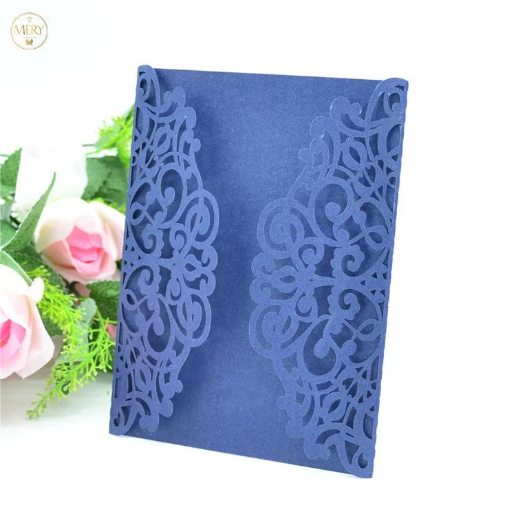 Rose gold glitter paper laser cut elegant wedding invitations