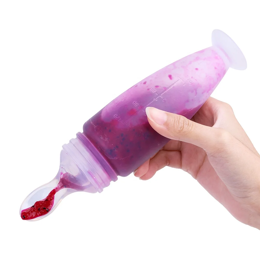 Oem Full Silicone Baby Fruit Soother Spoon Custom Safety Milk Feeding Infant Silicon Bottle Baby Spoon Baby Feeding Bottle Spoon