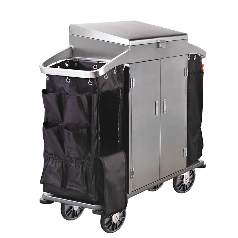 Hotel Room Cleaning Equipment Housekeeping Service Trolley Cart with 2 Bags
