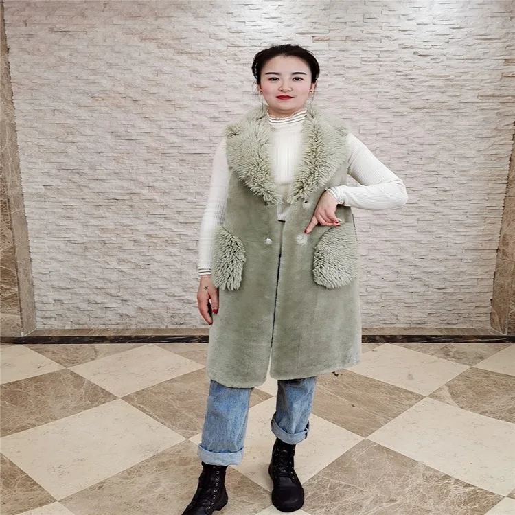 
Latest Fashion Real Sheepskin Leather Turn-down Collar Australian mouton Women Cool Vest 