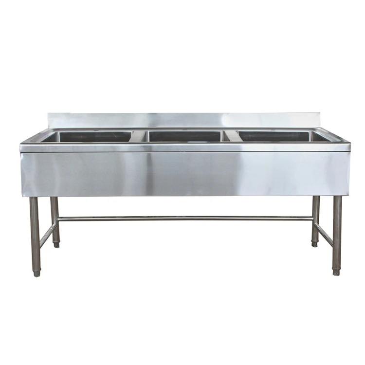 Heavy Duty Stainless Steel Sink Kitchen Waste Collection Work Table with Double Sink Bench