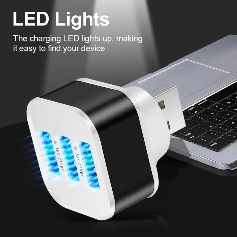 Концентратор USB 2 0 для быстрой зарядки 3 порта мобильных телефонов планшетов клавиатуры мышей зарядных устройств настенный адаптер USB-разветвитель со светодиодным