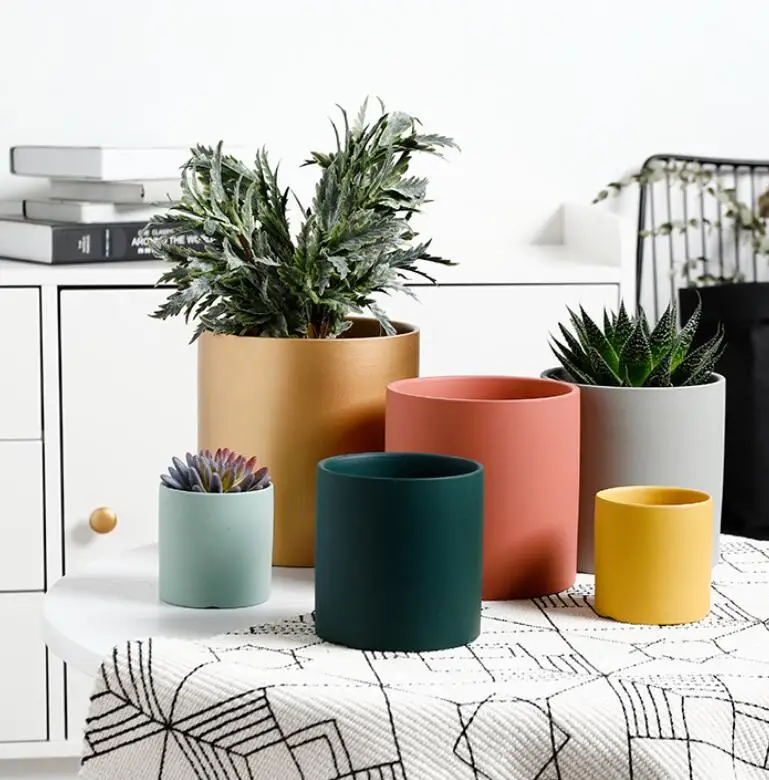 nordic colorful indoor ceramic flower cactus plant pots with plate