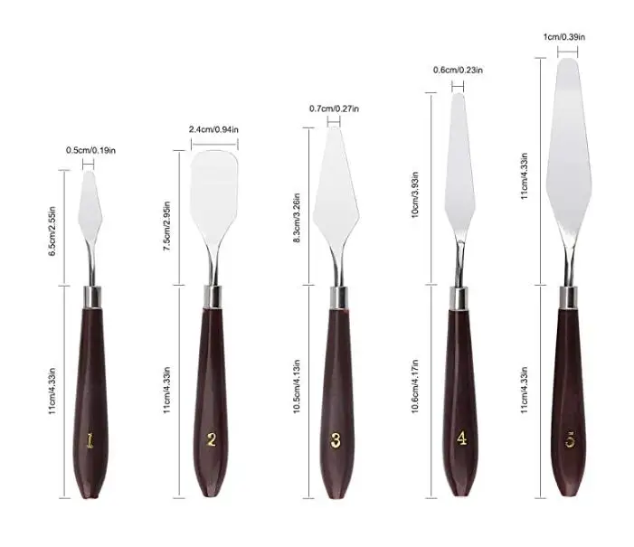 Oil Painting Mixing Scraper, Stainless Steel Artist Oil Painting 5PCS Painting Knife Set, Palette Knife Painting Tools