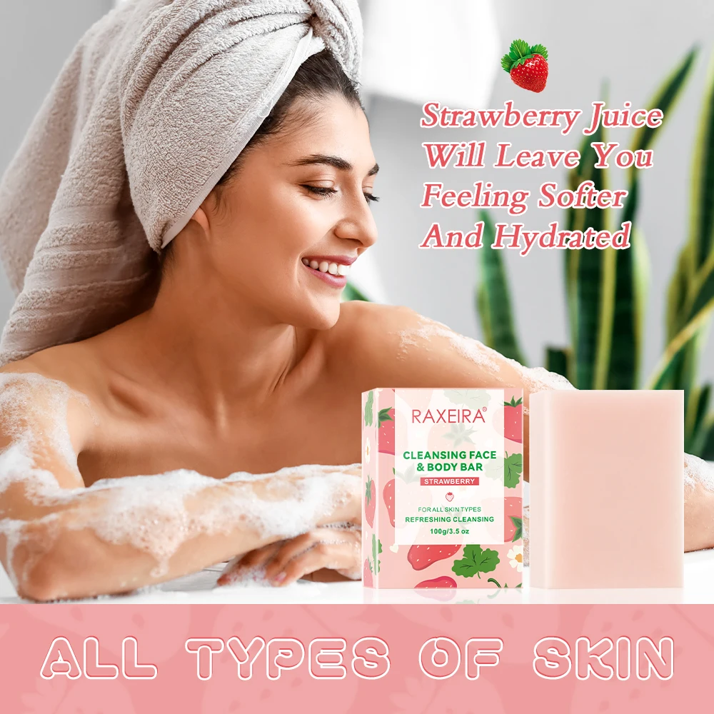 Strawberry Fruit Skin White Soap Exfoliating Whitening Handmade Custom Bath Spa Body Wash Private Label Strawberry Soap