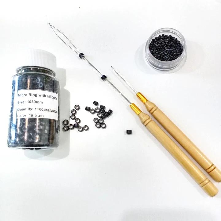 100 pcs micro rings loop tools loop threader pulling needle used with hair pliers and beads for human hair extension tools