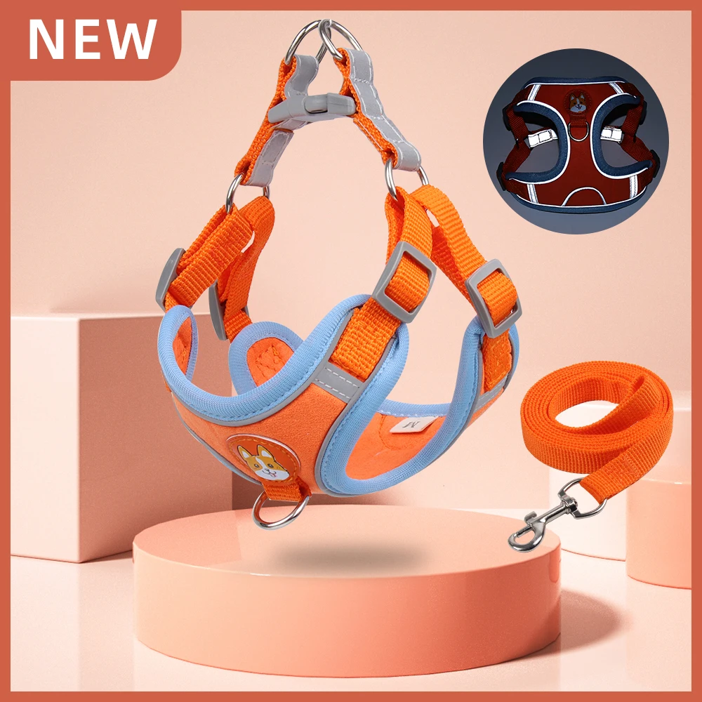 Free Sample Breathable Mesh Nylon Security Pattern Strap Best Pet Dog Harness With Collar Leash Dog Harness Collar Set