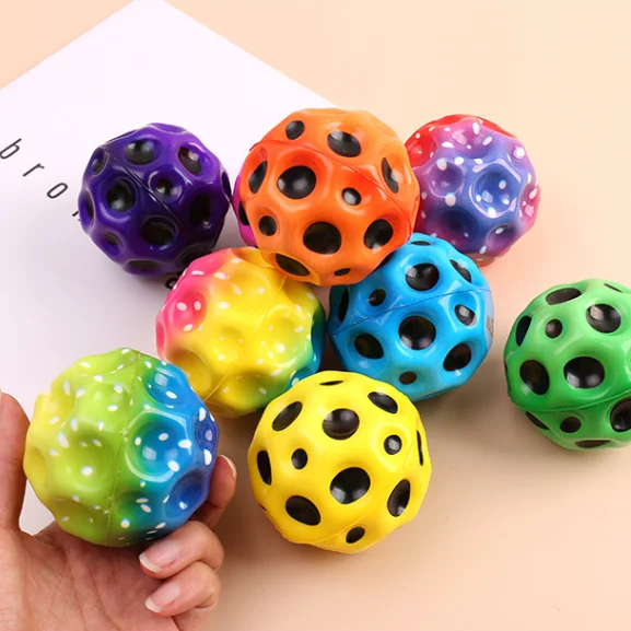 Moon Ball Manufacture 6.3cm 6.5cm PU Foam Pop Hopper Jumping Colorful High Bouncing Rubber Balls