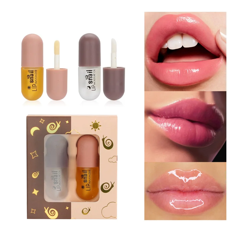 private label tinted lip oil custom packaging logo snail serum 2 in 1 thin lips essential care set glitter honey balm gloss oil