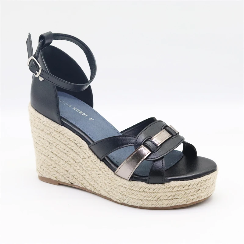 wholesale customized jute outsoles wedge shoes espadrilles sexy low heel wedge shoes pu women shoes sandals ladies