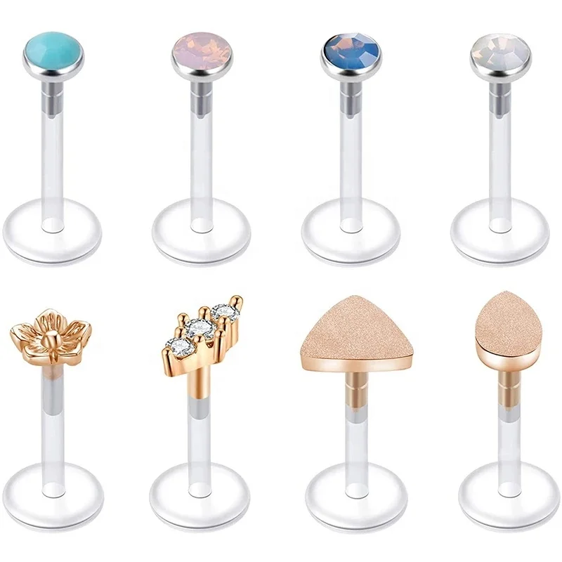 Wholesale 16G 8mm Clear Cz Labret Stud Tragus Flat Helix Piercing Jeweley