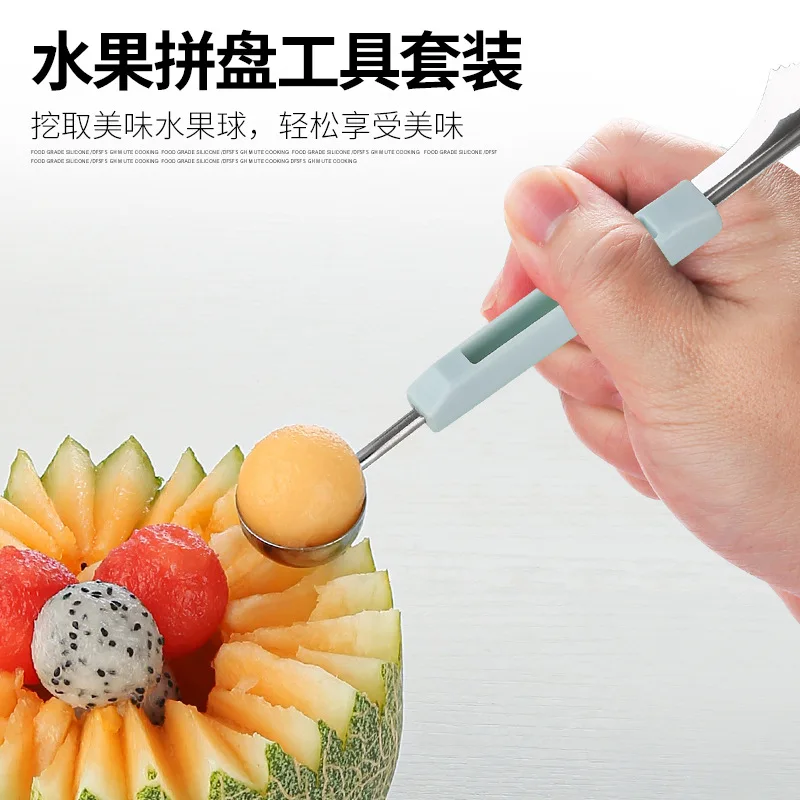3 In 1 Multi-Functional Fruit Platter Tool  Carving Tool Fruit Round Scoop Watermelon Cutter Scoop Fruit Carving Knife