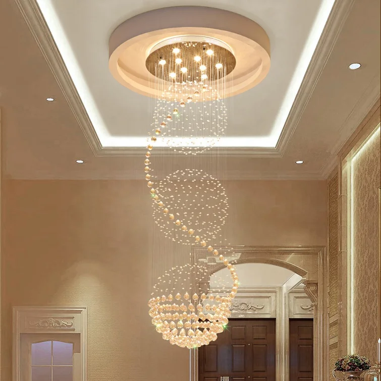L4u Modern K9 Prism Faceted Crystal Chandeliers Spiral Stairs LED Pendant Ceiling Lamps Lighting for Staircase Hotel Mall
