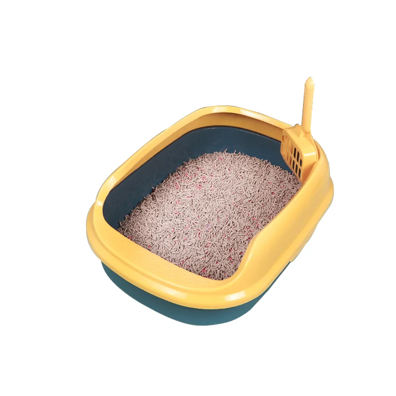 Wholesale high quality semi enclosed plastic cat litter box with cat litter shovel splash proof cat litter box
