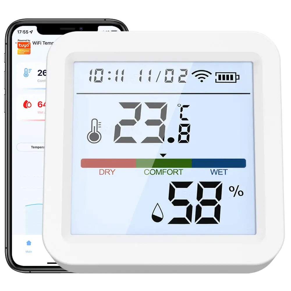 Alexa Google Home Hygrometer Thermometer Detector Backlight Tuya Wifi Temperature Humidity Sensor