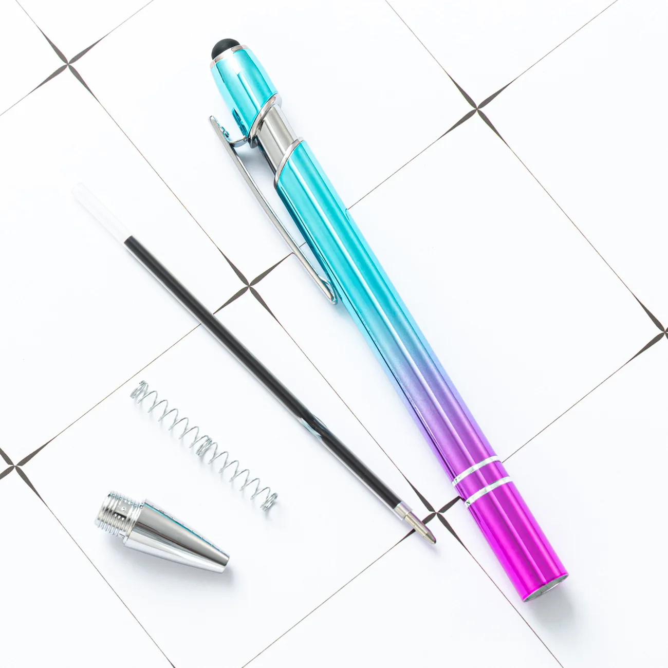 2022 New Rainbow Color Metal Ballpoint Pen Gradient Promotional Stylus Ball Pen