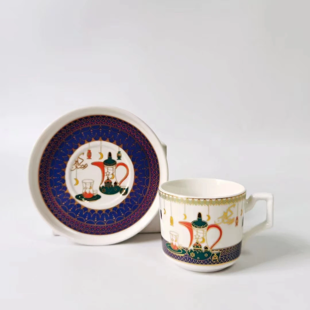 Ramadan 2024 Luxury Gift Set QIANHU Brand 110ml Porcelain Enamel 12PCS Turkish Arabic Espresso Coffee and Tea Cup Saucer