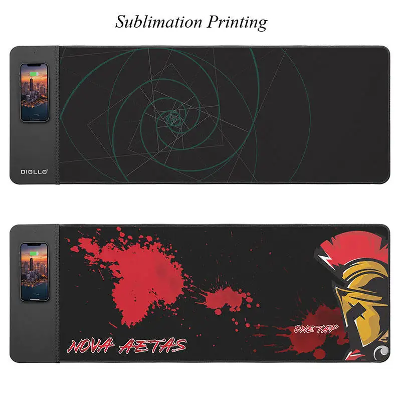 Custom Personalized Logo Printed Giant Waterproof Mousepad 15W Fast Qi Wireless Charging Phone Charger Desk Mouse Mat Pad