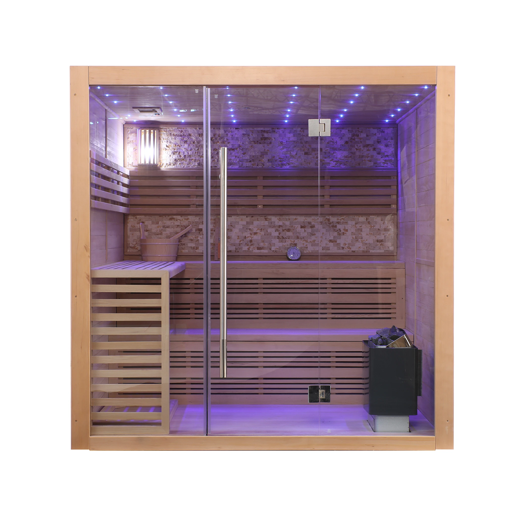 Standard 2-3 People Infrared Wooden Sauna Cabin Hemlock Traditional Sauna Stove Dry Steam Sauna With Colorful Light