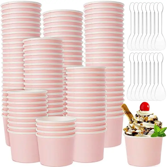 New Design Ice Cream Cups With Customizable Logo Disposable Ice Cream Cups With Lids For Kids Kraft Paper Ice Cream Cups