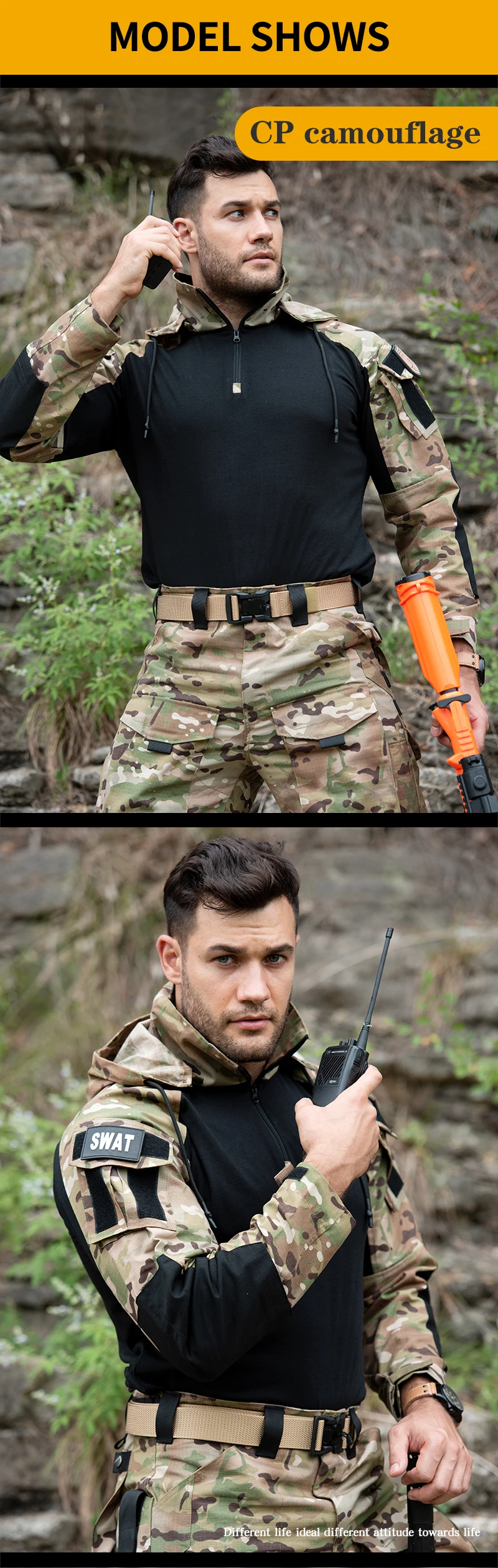 HAN WILD Tactical protective camouflage suit training frog suit hooded T-shirt