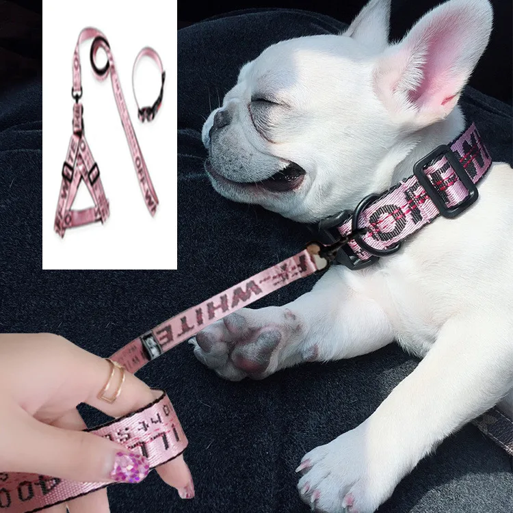 Wholesale tide brand pet supplies fashion nylon dog harness and leash set with collar