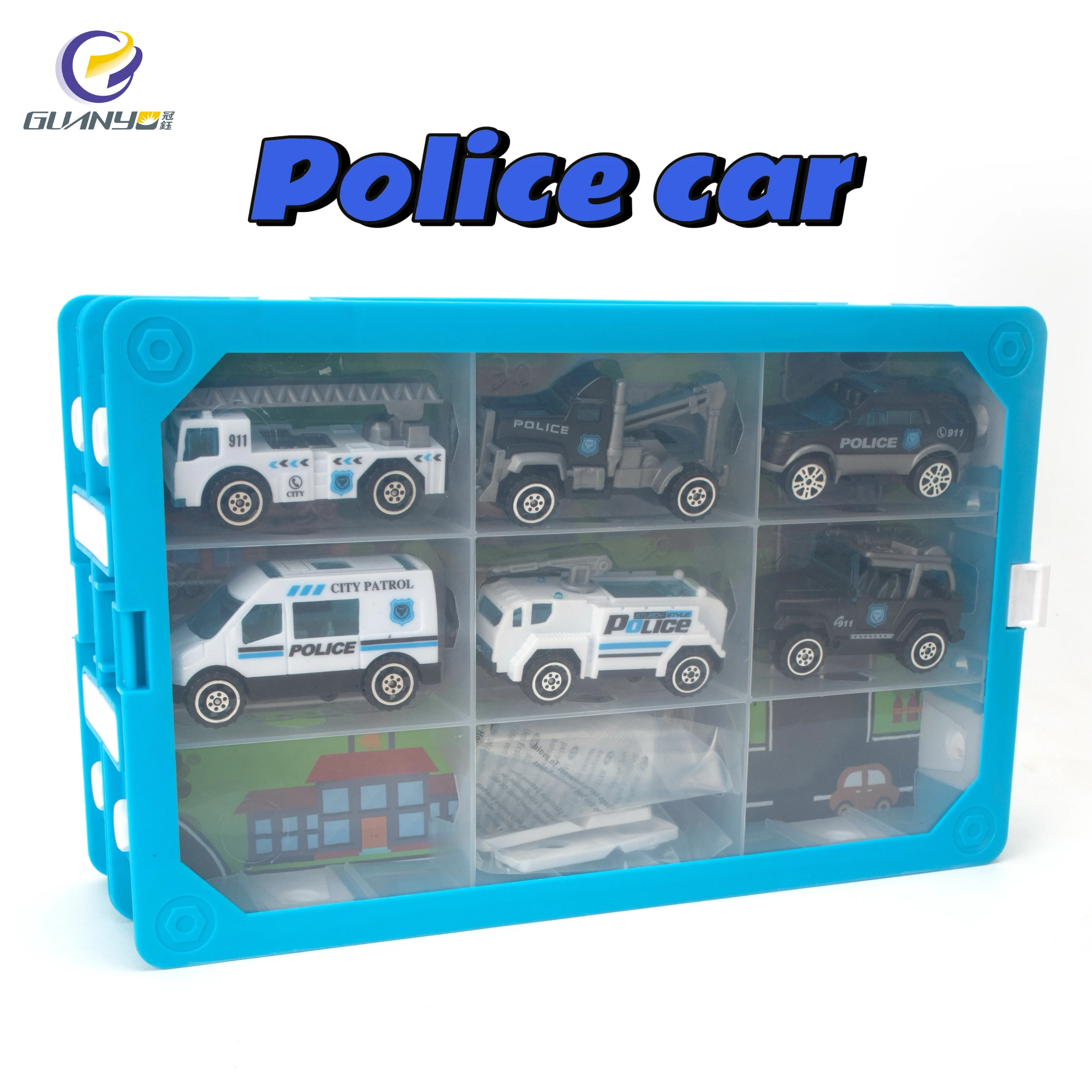 New Design Wholesale Mini Military Interesting Cartoon Police Car Toys Cute Truck Model Set With Map 6 in 1 For Kids Gift