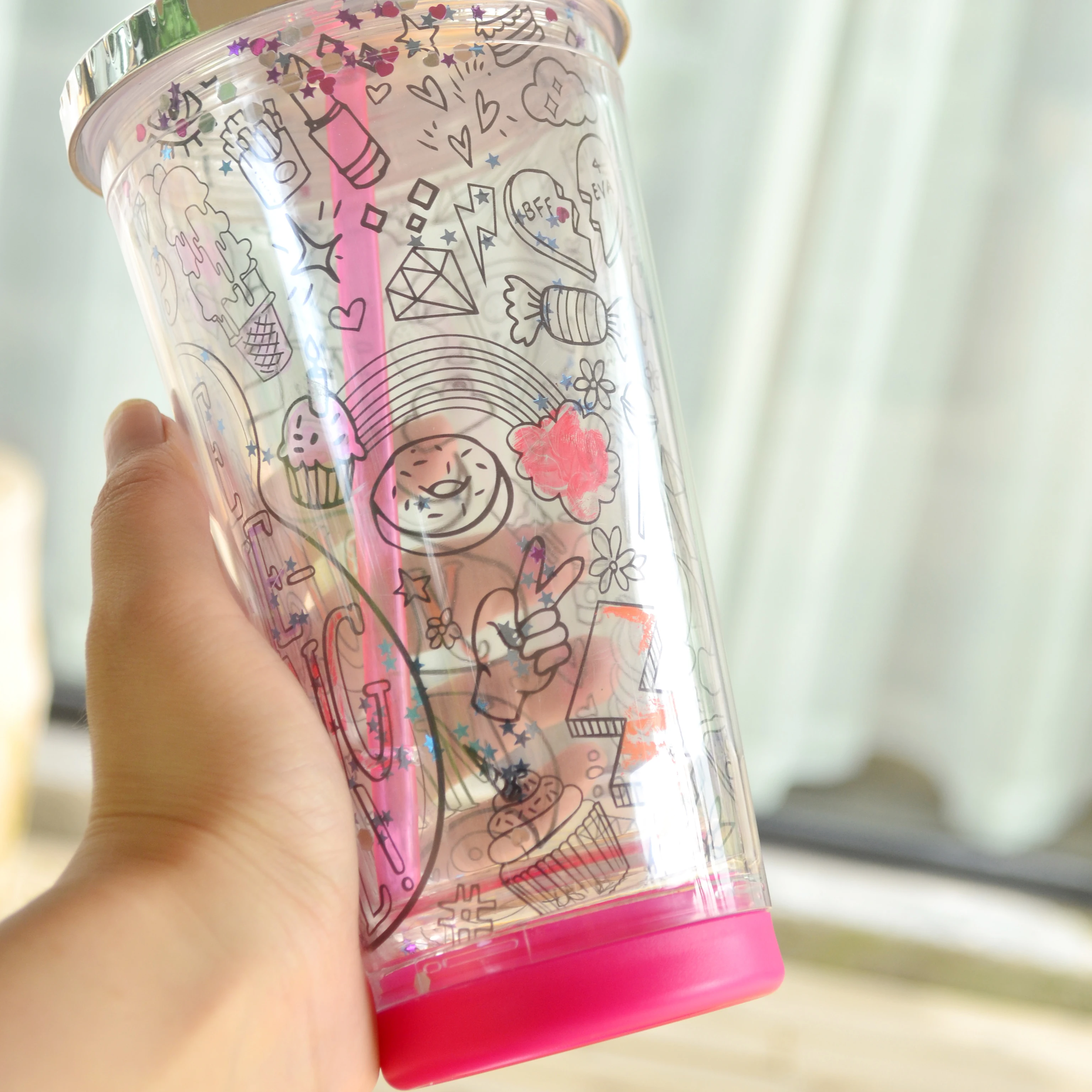 DIY Funny Customized Recycled Materials 16oz clear plastic water tumbler  with lids acrylic straw cup