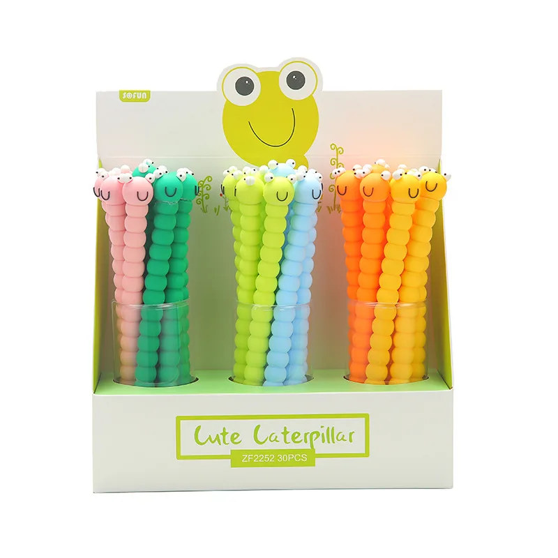 2024 Hot Sale Latest 0.5mm Removable Caps Anime Character Cartoon Cute Caterpillar Gel Pen Back to School Supplies Stationery