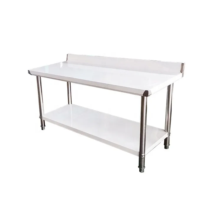 Modern Stainless Steel 2-Layer Kitchen Utility Table Fast Food Dining Table for Restaurant Use Metal Working Table for Prep Work