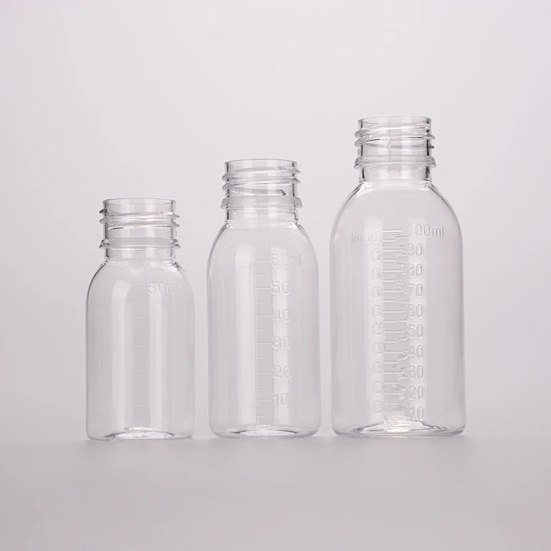 Wholesale 50ml 60ml 100ml dark amber Transparent plastic empty PET customized Oval medicine Liquid syrup Bottle with CRC Cap