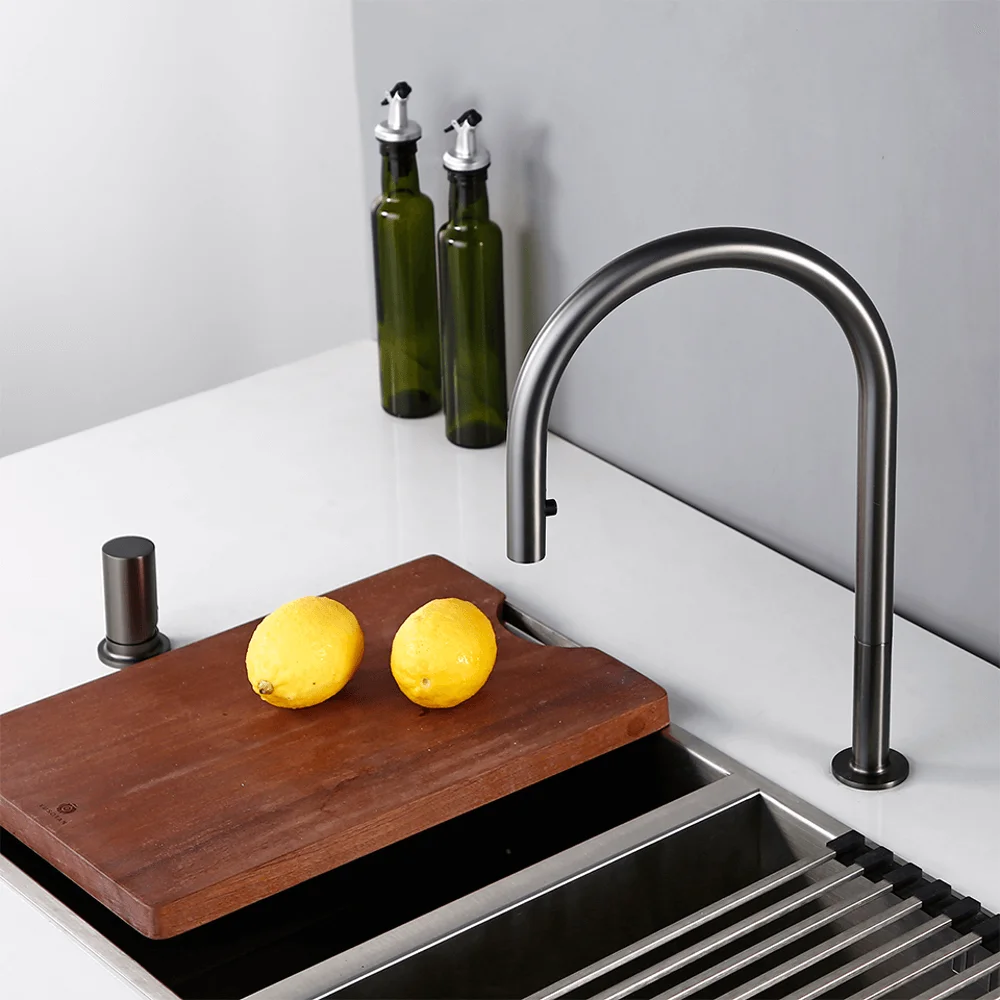 FLG Elegant Kitchen Faucet with Pull Out Spout Tap Water Mixer Desk Mounted LEAD-FREE HIGH ARC Solid Brass