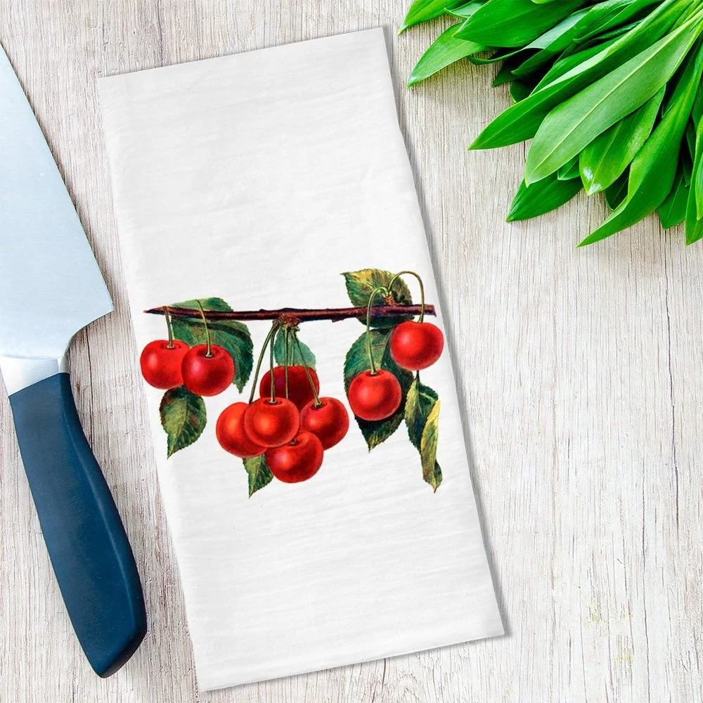 Wholesale cotton flour sack fabric Custom print tea towel cherry digital print towels
