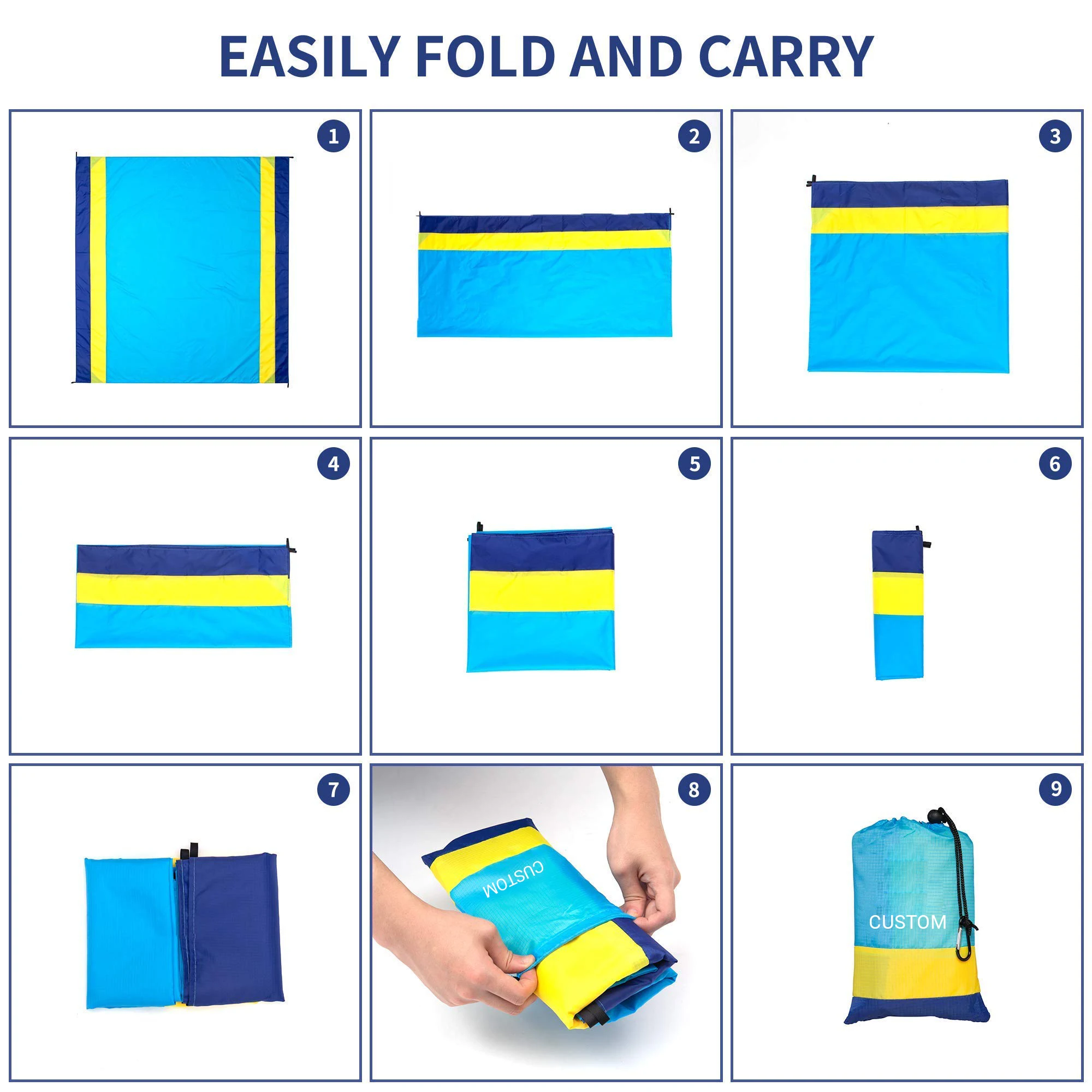 Outdoor leisurely lightweight sand free beach blanket mat made of ripstop Parachute Nylon