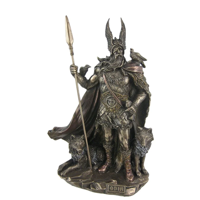 Viking theme 7 Inch Resin Norse God Odin Statue copper Sculpture Figurine Superb Detailed Collectible Decor