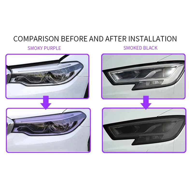 Tpu Ppf Smart Photochromic Light Control Headlight Protection Film White To Purple Or Black For Any Car Lamp Decorate