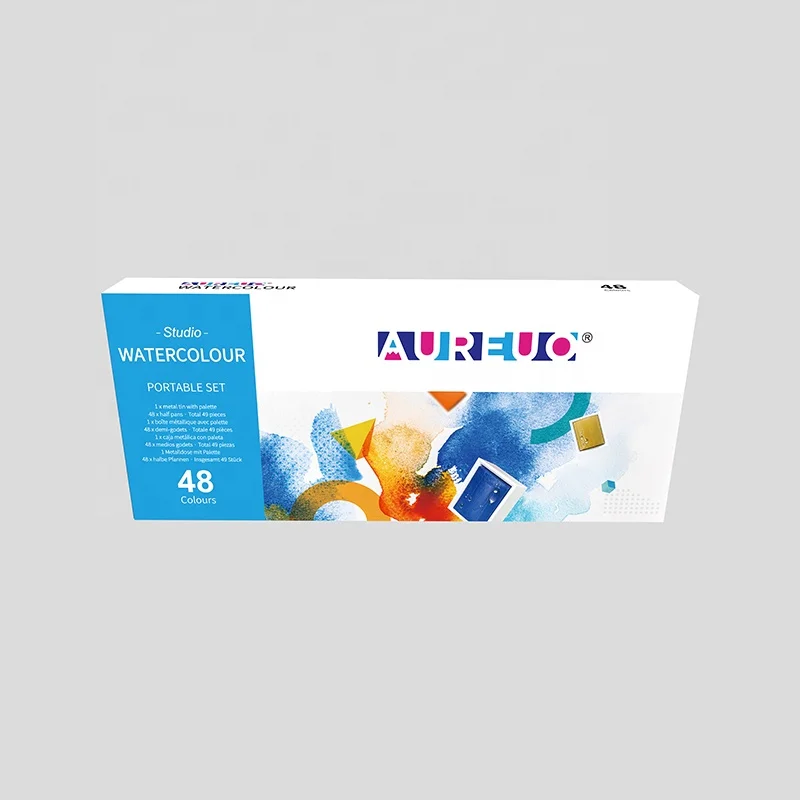 AUREUO 48 Colours Half Pan Artist Grade Factory Price Economical Portable Watercolor Paints Set