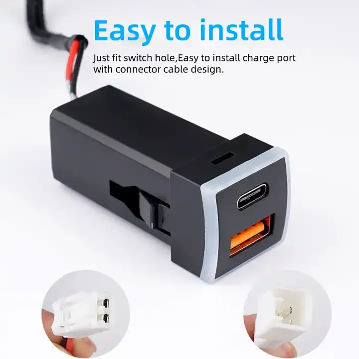 Led light Square style Square style  DC12V/24V  PD QC3.0 USB Car Charger For Toyota