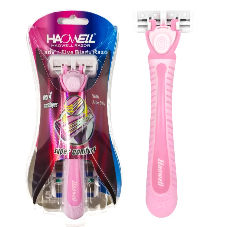 B508DR wholesale hot sell five 5 blade shaving razor blade system razor with soft touch grip handle for man