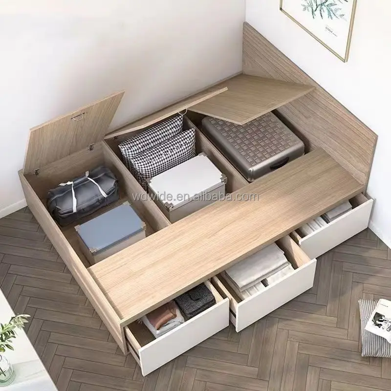 Modern Design King and Queen-Size Wooden Bed Frame with 3 Drawers Storage Headboard Charging Station for Home Bedroom