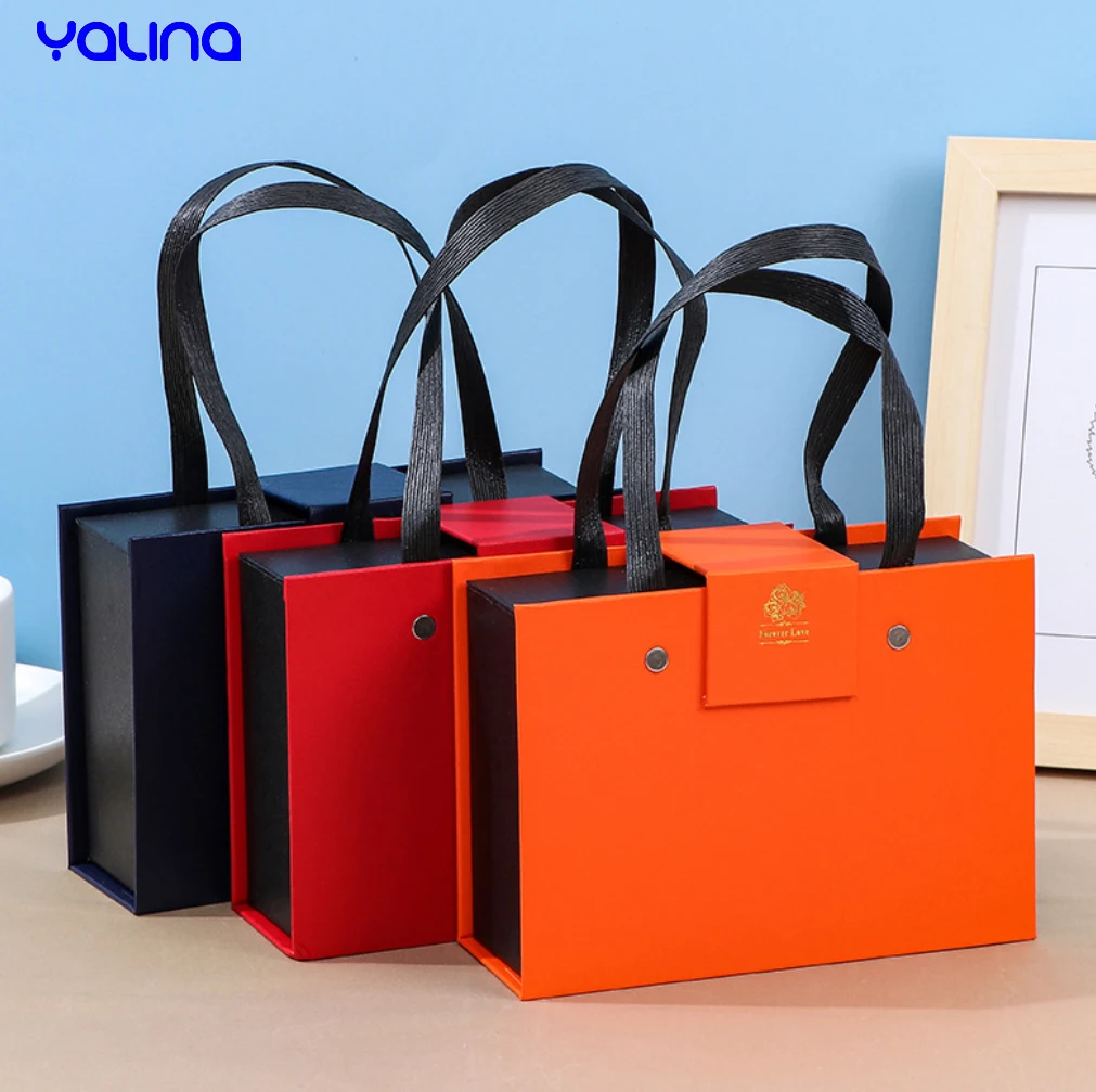 Wholesale Custom Fashion Orange Magnetic Cardboard paper Box Shipping valentines Day Gift Boxes with handle