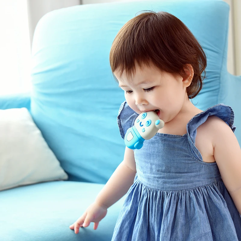 Silicone Cute Bear Silicone Baby Toddler Training Bite Teether for Kids Infant Children with Vibration