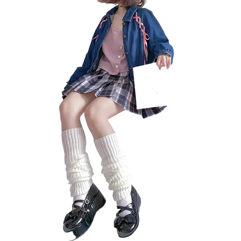 Hot Japanese Lolita Sweet Girl Leg Warmer Knit Socks Wool Ball Knitted Foot Cover Cosplay Women Autumn Winter Punk Socks