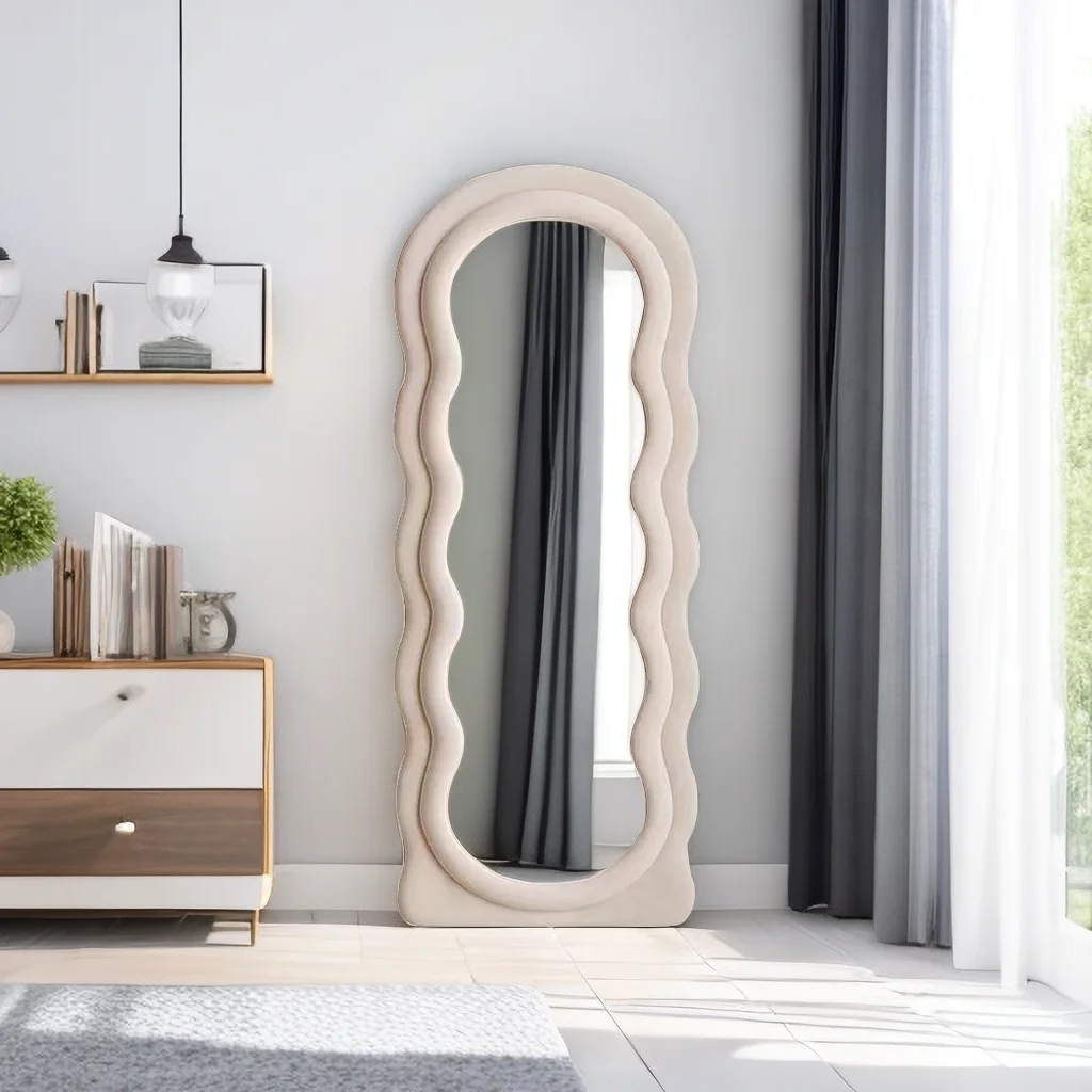 Home Decoration wave shape long floor miroir Flannel Frame Dressing full length spiegel Irregular Wavy Mirror spiegel