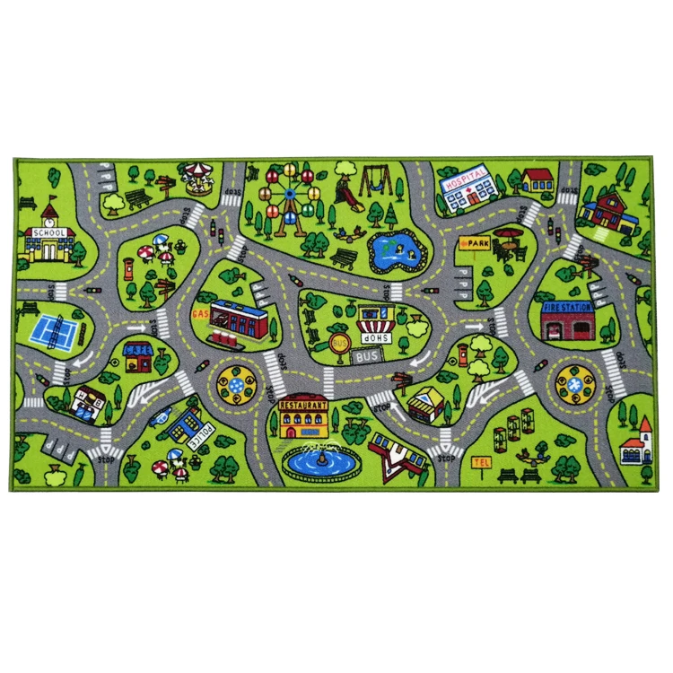 Anti-slip Kids Children Play Room Bedroom Soft Polyester City Car Road Carpet Kids Rug Waterproof Easy To Clean Rug